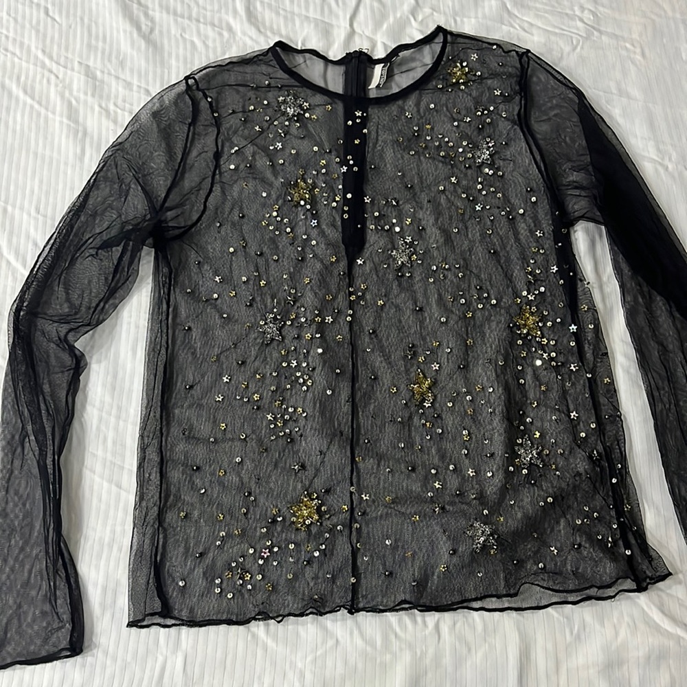 🌸 TOPSHOP Sheer Sequins top - S - Picture 1 of 4
